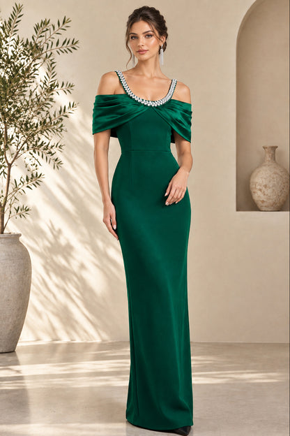 Embellished Strap Cold-Shoulder Evening Gown