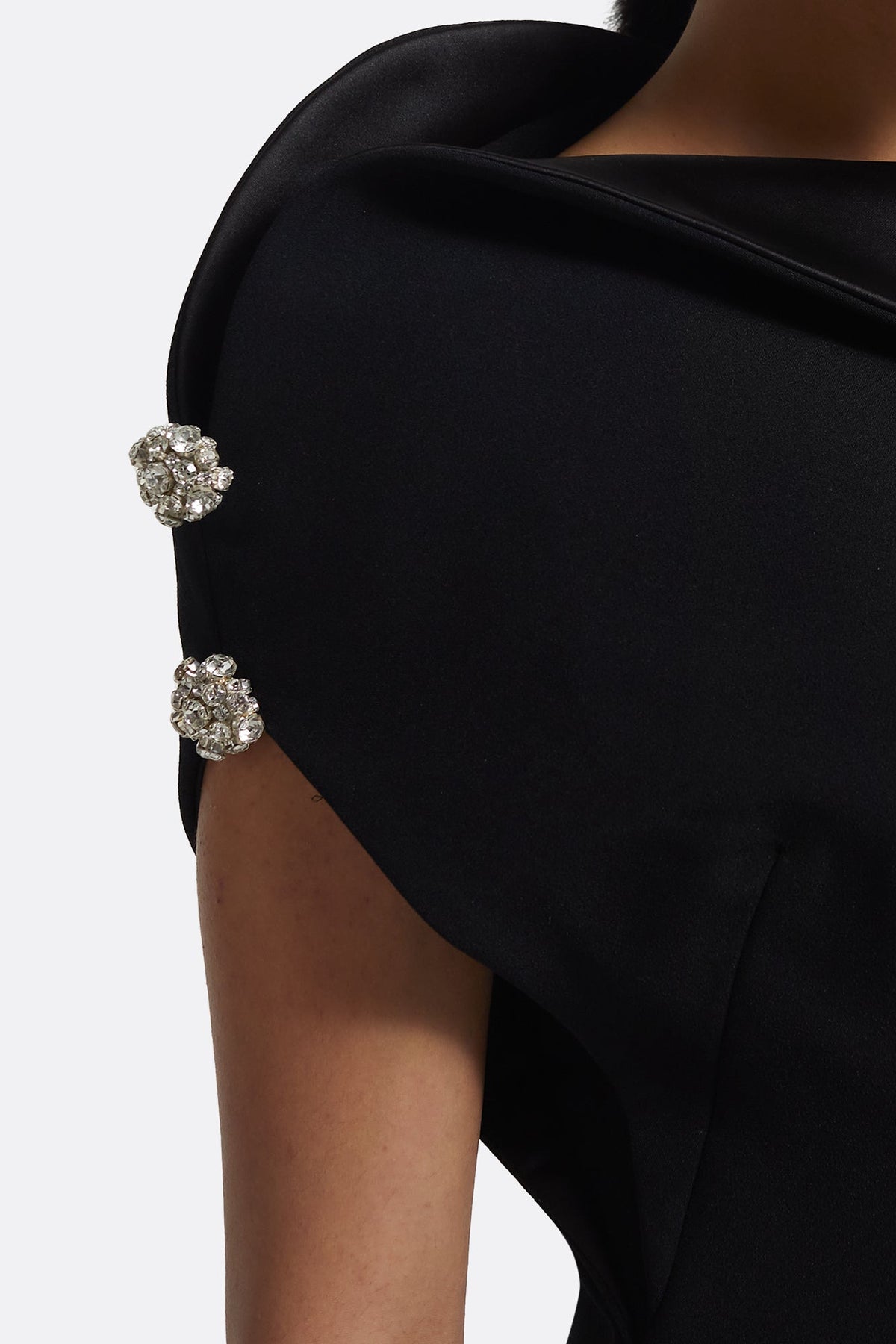 Asymmetric Neck Midi Dress with Crystal Detail