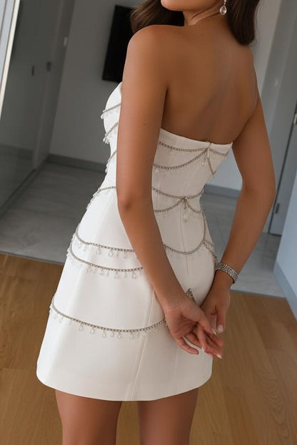 Strapless Crystal-Draped Corset Mini Dress
