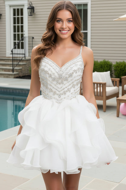 Beaded Sweetheart Ruffled Mini Dress
