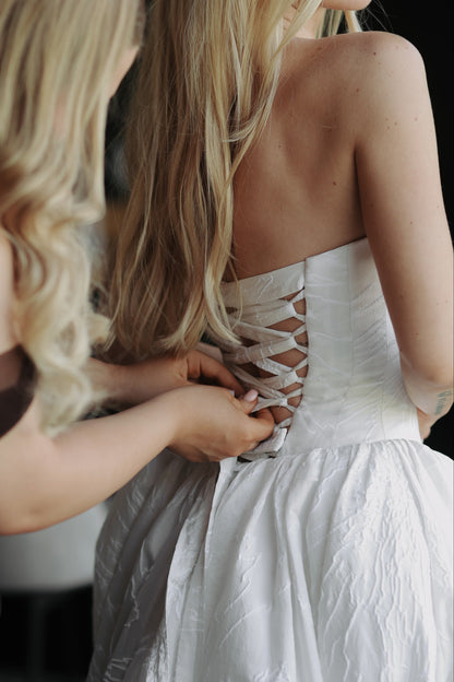 Strapless Corset Jacquard Ball Gown Wedding Dress