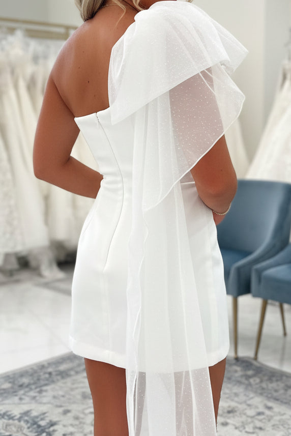 One-Shoulder Mini Dress with Ruffle Cape Detail