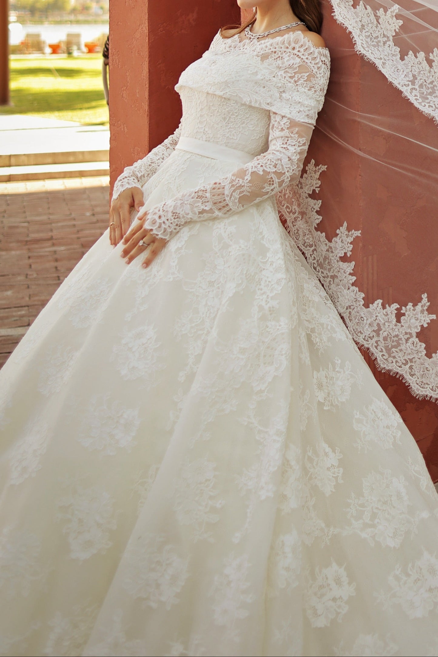 Off-Shoulder Lace Ball Gown Wedding Dress