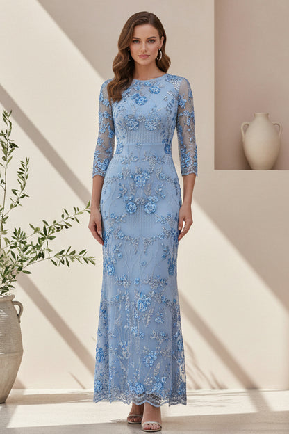 Elegant Beaded Sheath Evening Gown with 3/4 Sleeves