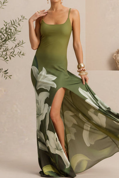 Floral Print High Slit Maxi Dress