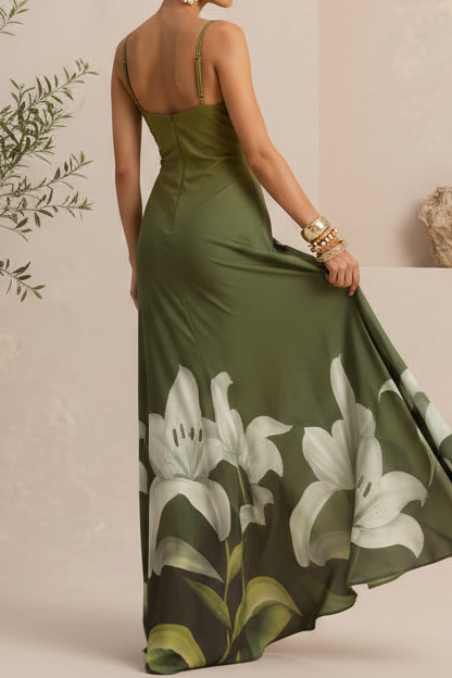 Floral Print High Slit Maxi Dress