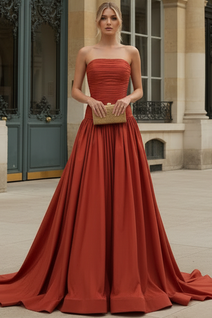 Strapless Ruched Bodice A-Line Gown