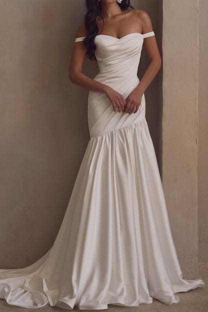 Off-Shoulder Ruched Mermaid Wedding Dress
