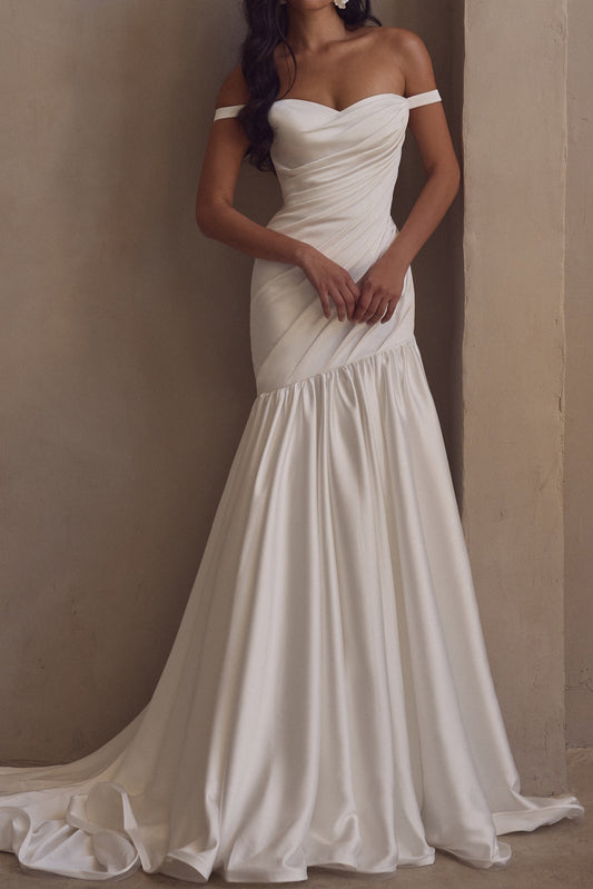 Off-Shoulder Ruched Mermaid Wedding Dress