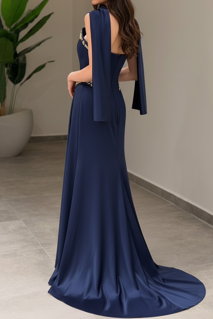 Strapless Satin Corset Evening Gown with Shawl