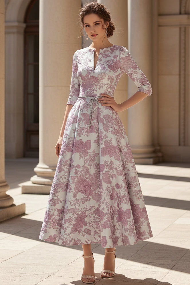 Elegant Floral Jacquard A-Line Midi Dress