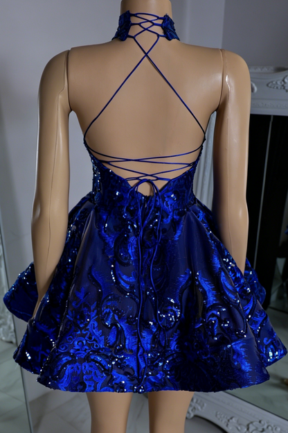 High Neck Sequined Halter A-Line Mini Dress
