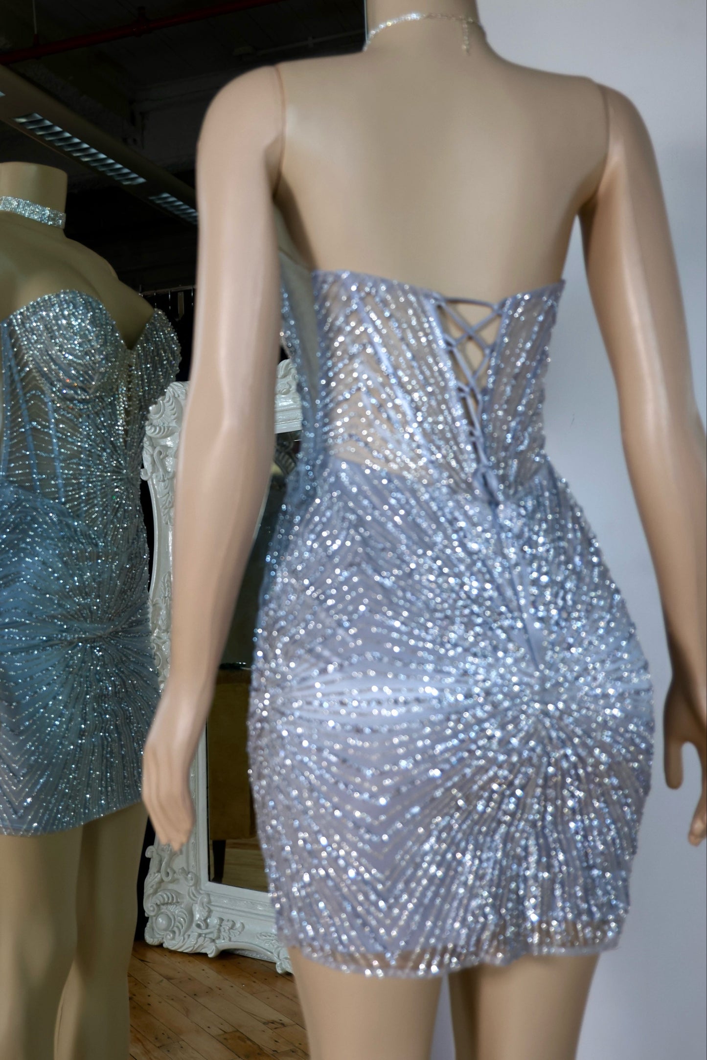 Strapless Crystal Beaded Corset Mini Dress