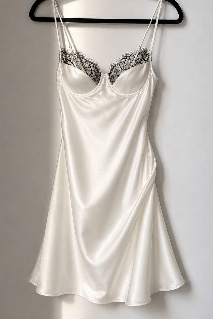 Lace Trim Satin Slip Mini Dress