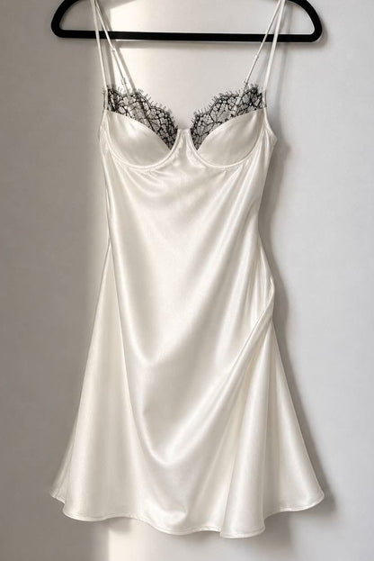 Lace Trim Satin Slip Mini Dress