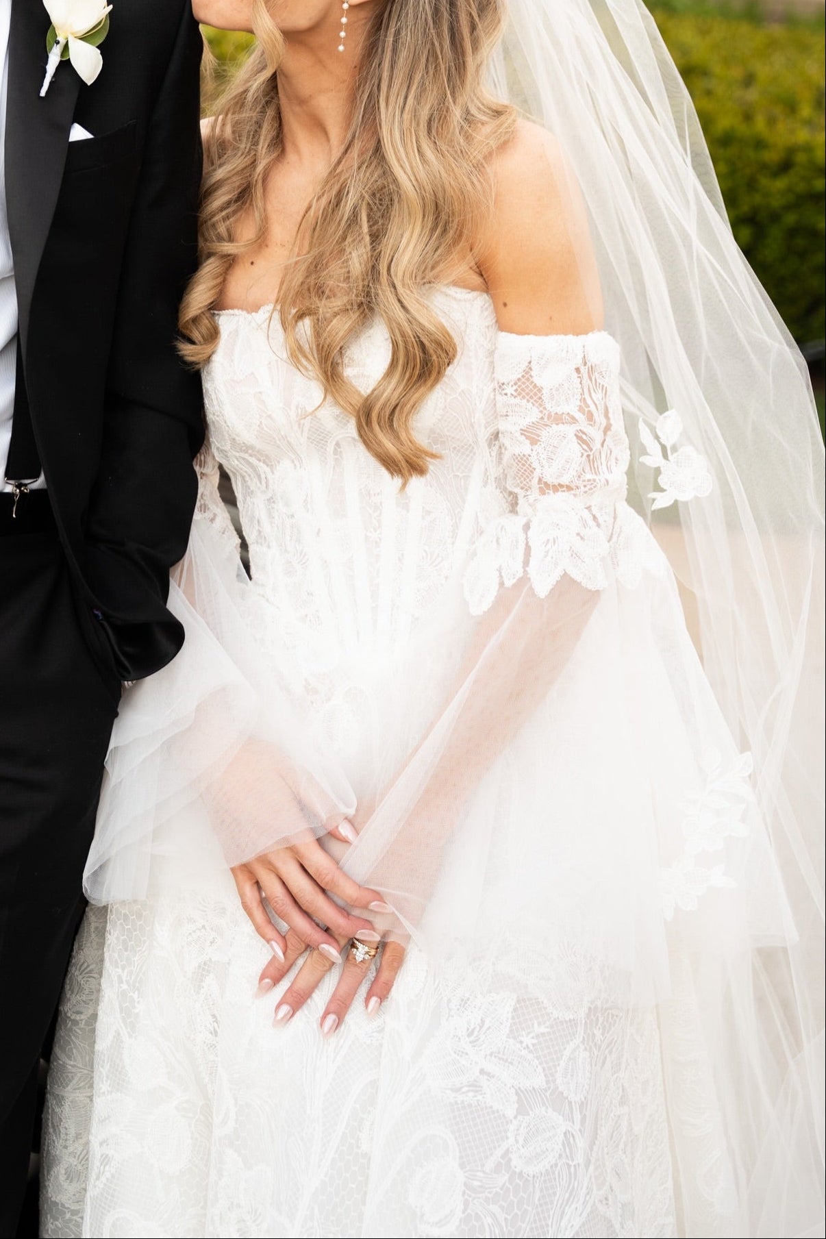 Off-the-Shoulder Lace Corset A-Line Wedding Dress
