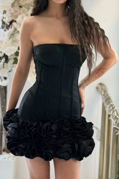 Strapless Corset Mini Dress with 3D Flowers