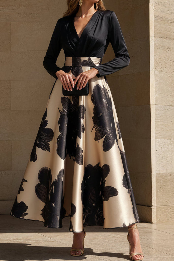 Floral A-Line Maxi Dress with Wrap V-Neck