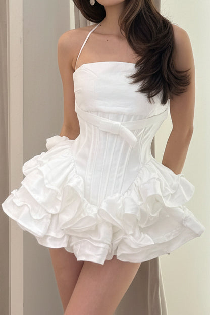 Halter Corset Mini Dress with Tiered Ruffle Skirt