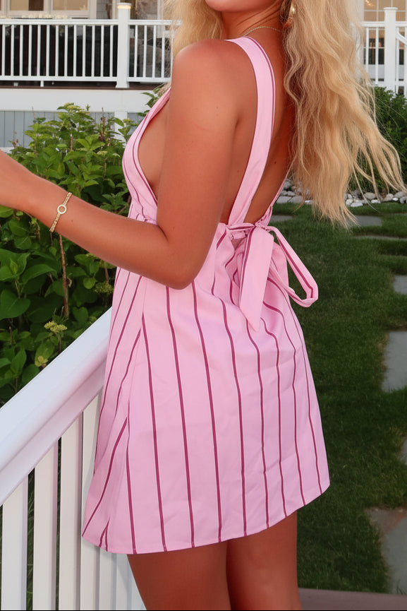 Striped Halter Mini Dress with Keyhole Cutout
