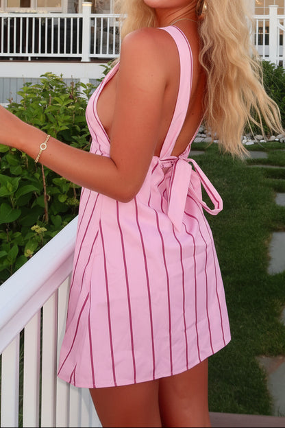 Striped Halter Mini Dress with Keyhole Cutout