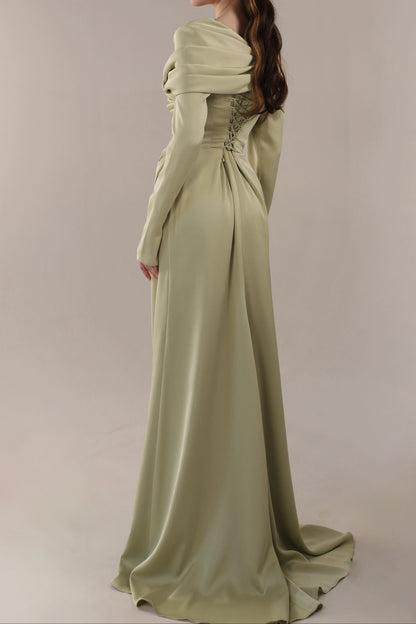 Off-the-Shoulder Satin Gown with Lace-Up Back