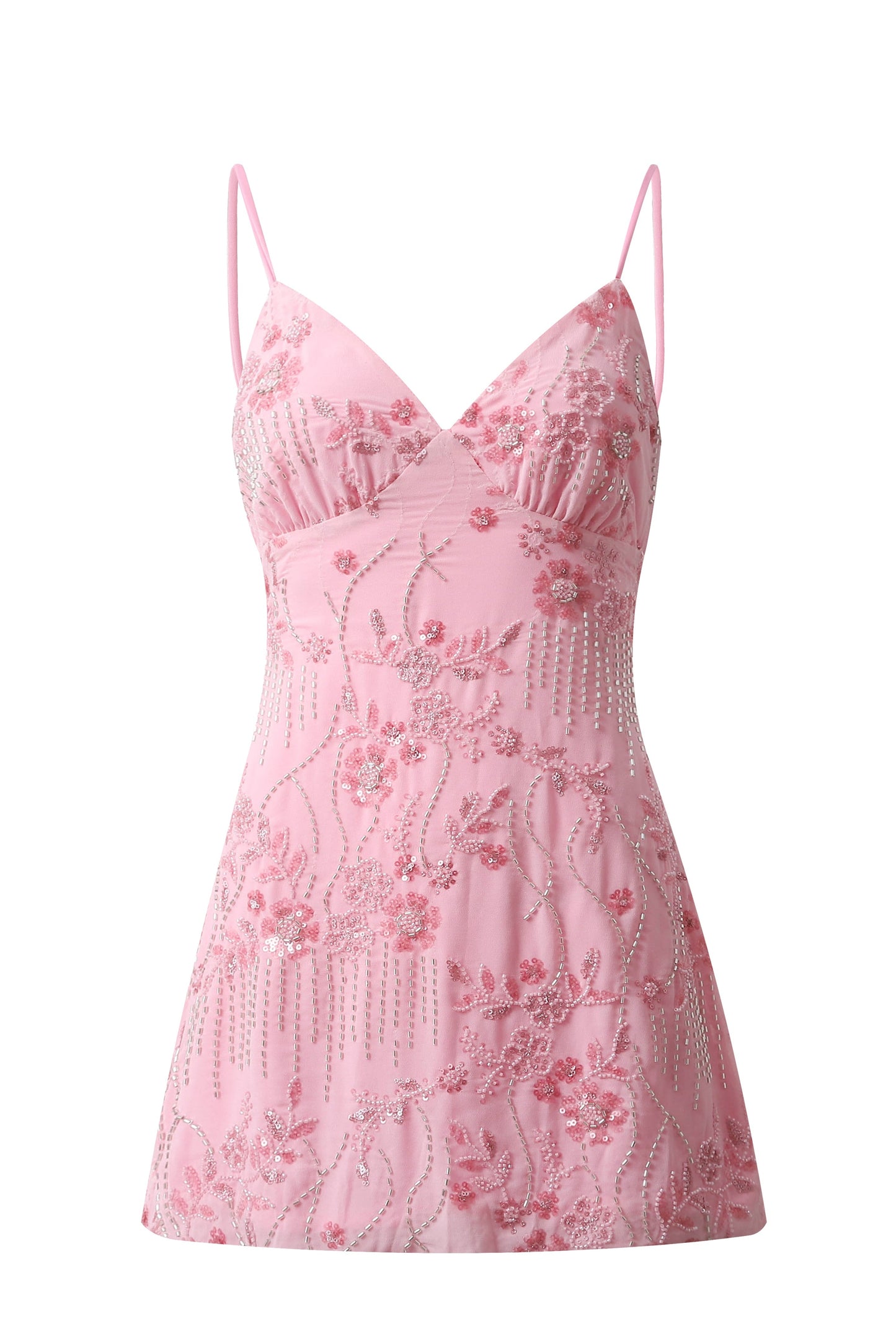 Beaded Floral Slip Dress with Open Tie Back