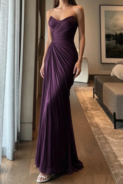 Strapless Ruched Draped Floor-Length Evening Gown