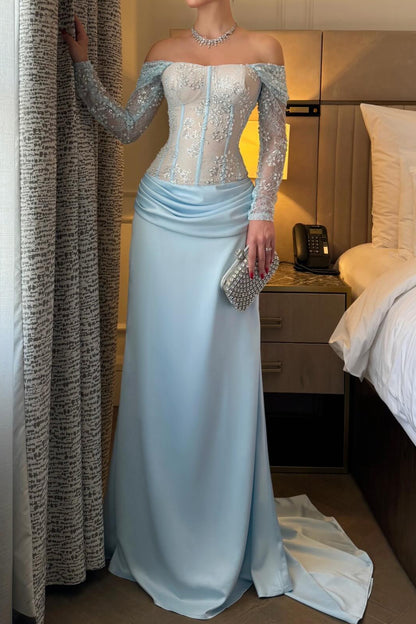 Off-the-Shoulder Corset Satin Evening Gown