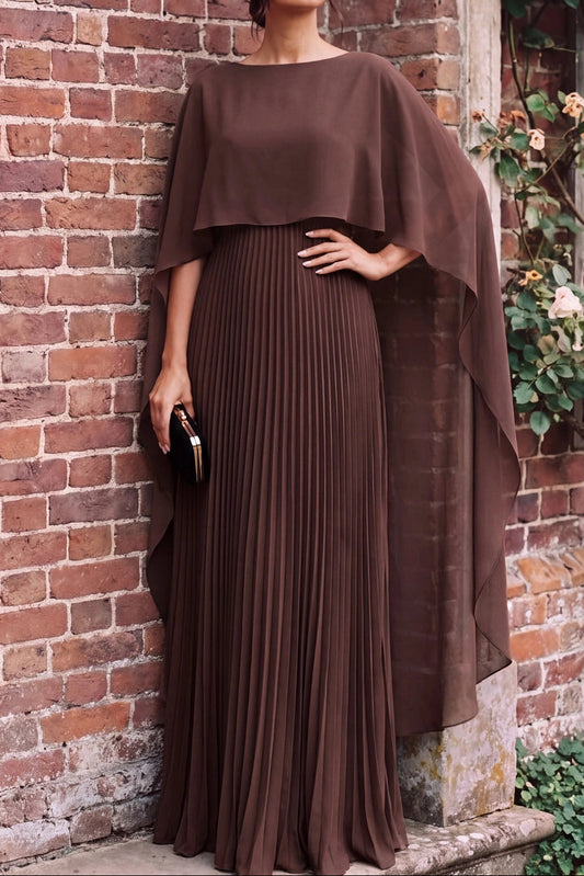 Pleated Maxi Dress with Cape Overlay