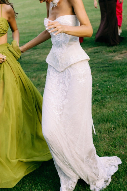Strapless Corset Lace Column Wedding Gown