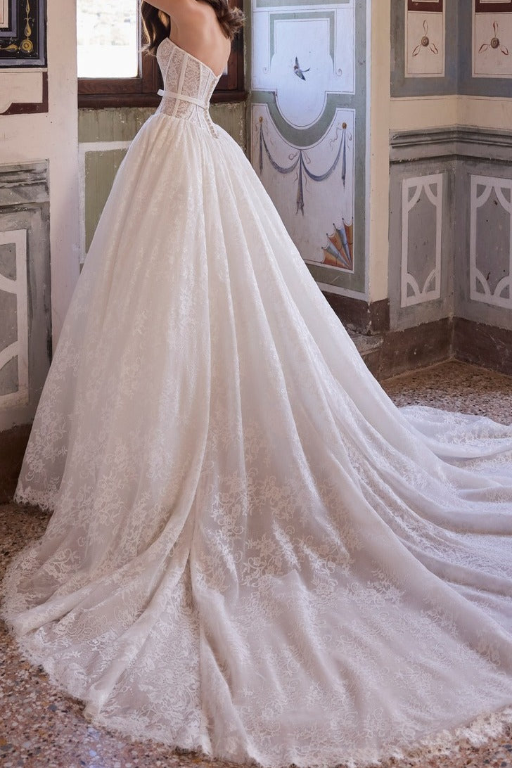 Strapless Sweetheart Lace Ball Gown with Pockets