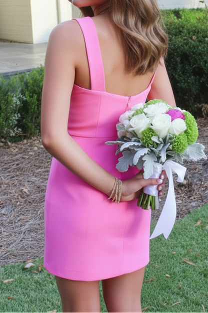 Square Neck Sheath Dress with 3D Floral Appliques