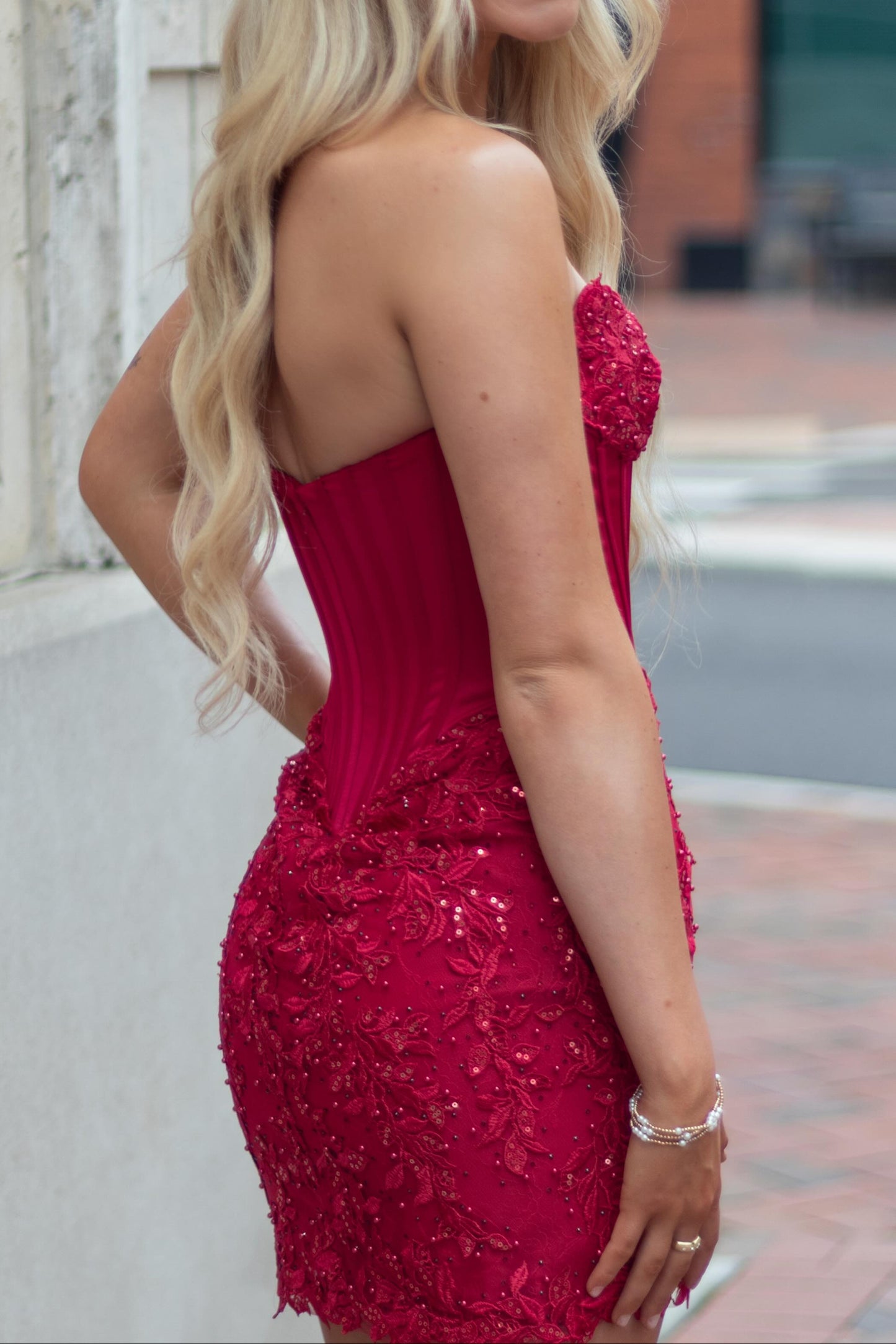 Strapless Lace Corset Mini Dress