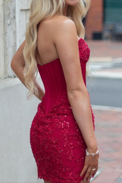 Strapless Lace Corset Mini Dress