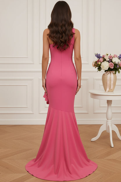 One-Shoulder Mermaid Evening Gown with 3D Flowers