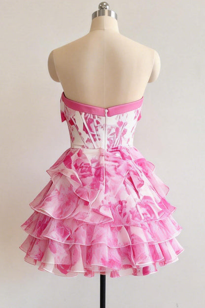 Strapless Floral Tiered Corset Mini Dress