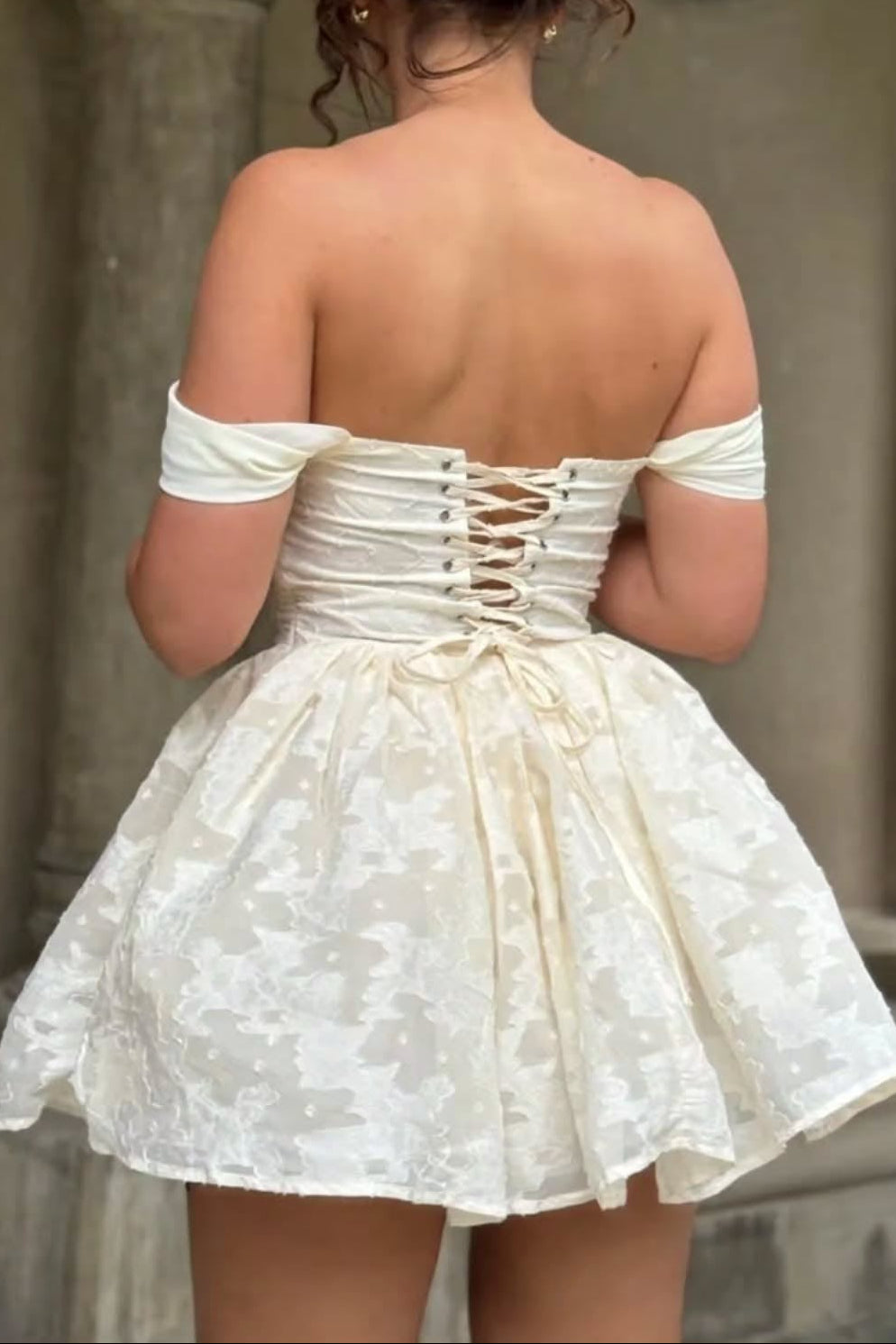 Off-the-Shoulder Corset Jacquard Mini Dress