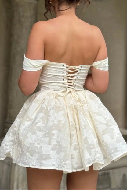 Off-the-Shoulder Corset Jacquard Mini Dress