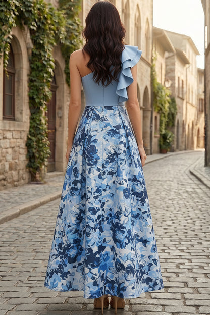 One-Shoulder Ruffle A-Line Maxi Dress