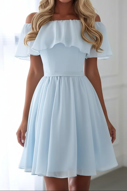 Off the Shoulder Ruffle Fit and Flare Mini Dress