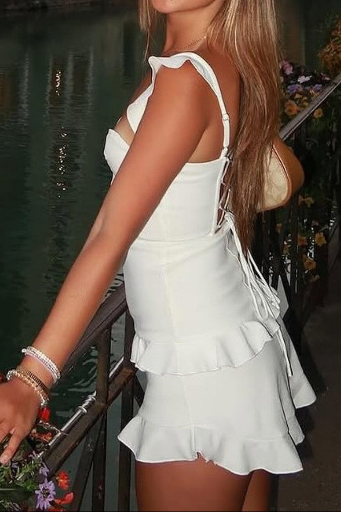 Ruffle Tiered Mini Dress with Lace-Up Back