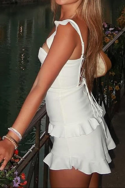 Ruffle Tiered Mini Dress with Lace-Up Back