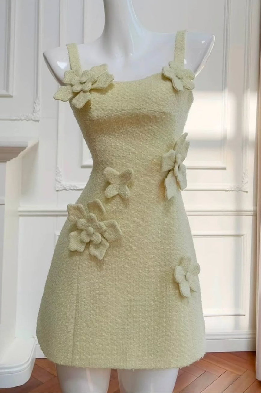3D Floral Applique Tweed Mini Dress