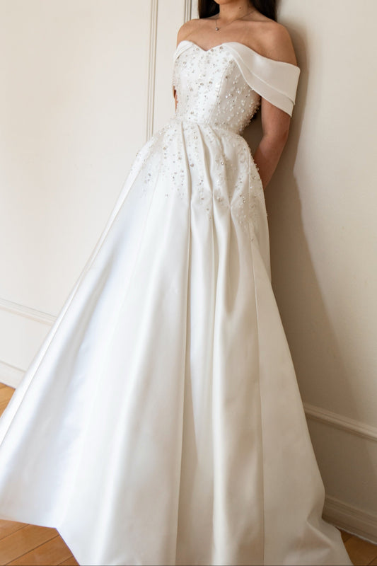Off-Shoulder Beaded Ball Gown