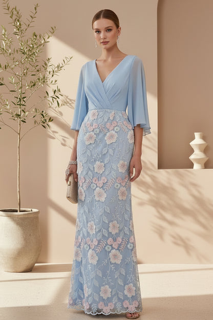 Elegant Floral Embroidered Lace Column Gown