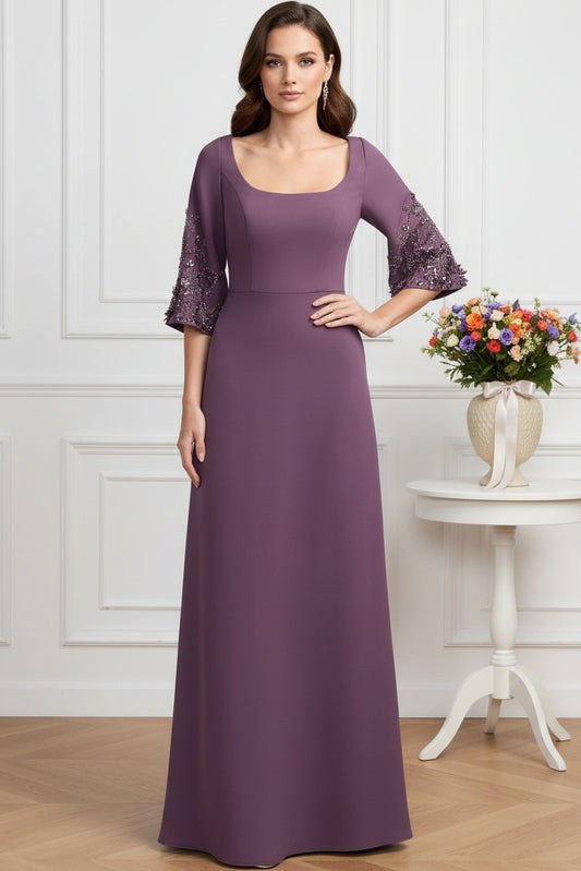 Square Neck A-Line Gown with Embellished Sleeves