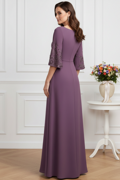 Square Neck A-Line Gown with Embellished Sleeves