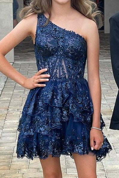 One-Shoulder Tiered Corset Short Homecoming Dress