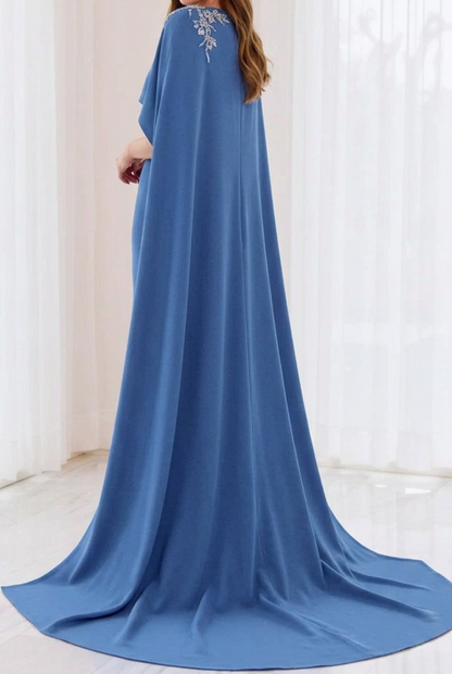 Cape Evening Gown with Beaded Shoulder Details